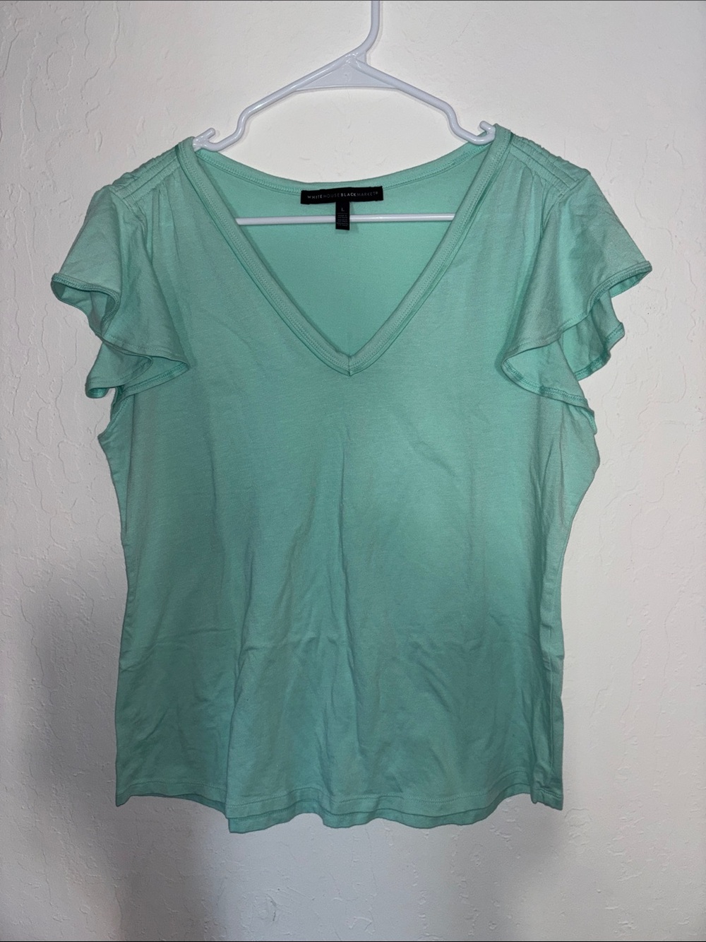 Mint Green V-Neck Flutter Sleeve Top